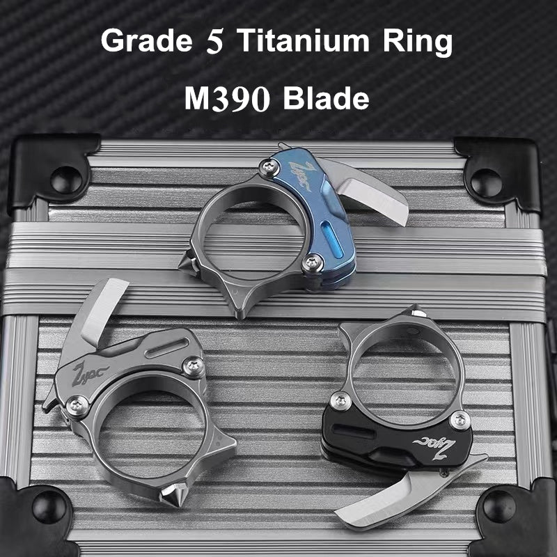 Titanium Knife Ring with M390 Mini Blade Zyac knives